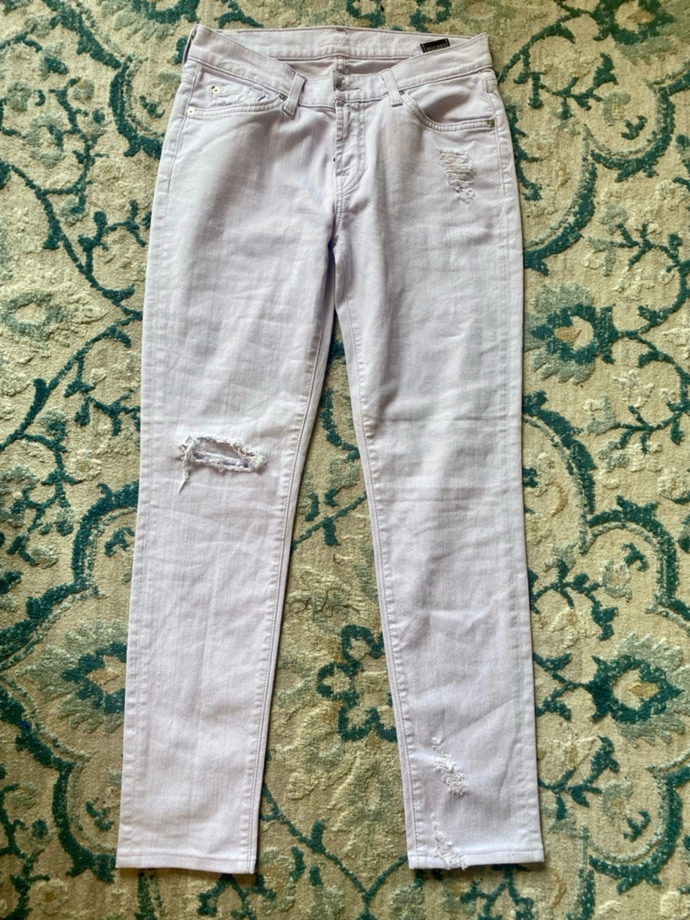 7 For All Mankind Light Lavender “The Slim Cigarette” Skinny Jeans Like New 27